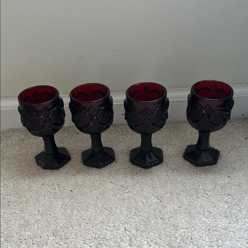 Set of 4 Avon Cape Cod Ruby Red Glass Goblets – 1876 Reproduction – Vtg Avonware
